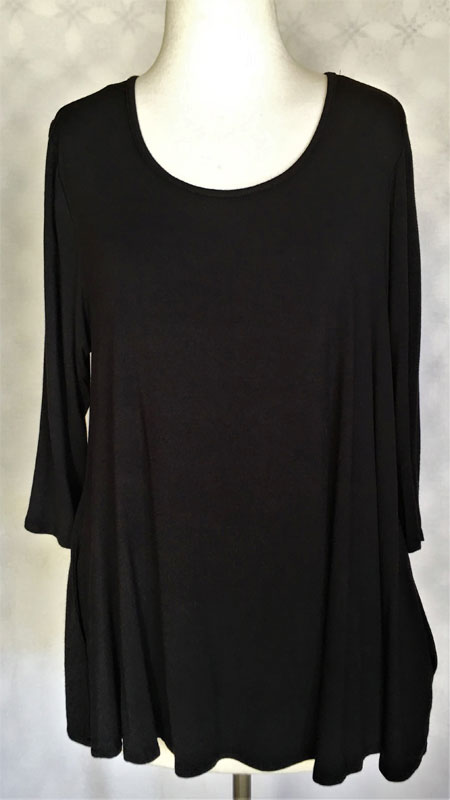3/4 Sleeve Pocketed Tunic Top - Black